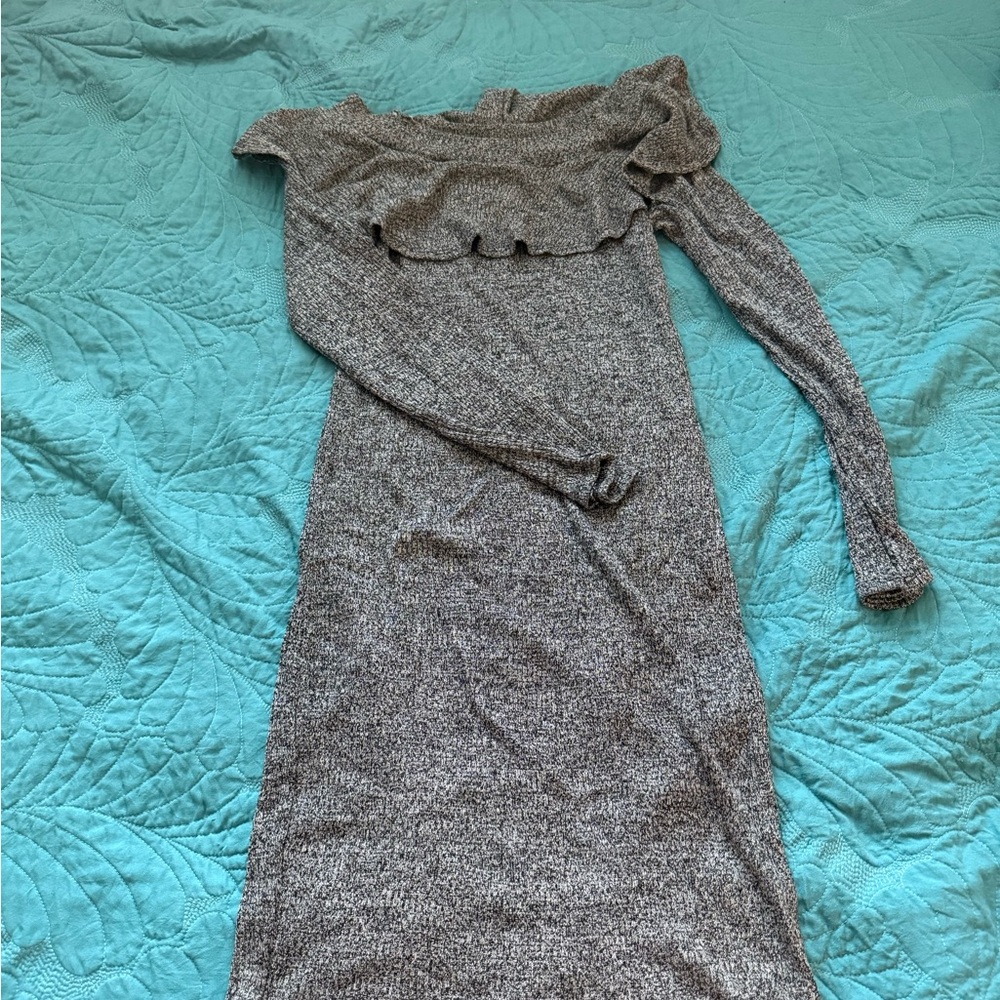 Gray Off-Shoulder Knit Dress